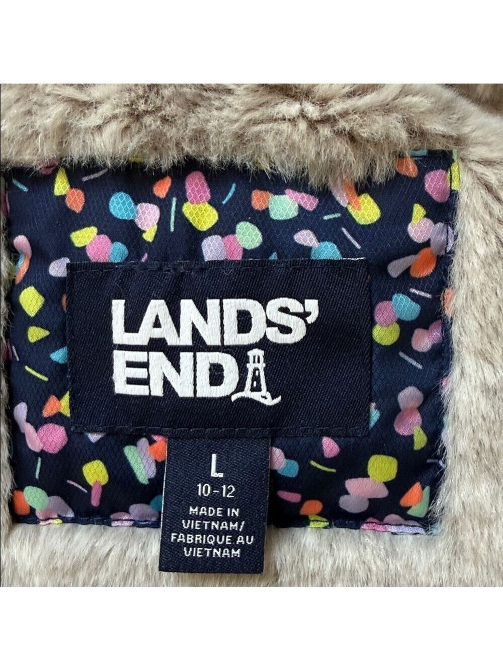 Lands' End Floral Long Winter Parka Hooded Coat Faux Fur Lining Sz Large 10-12 - Picture 13 of 14